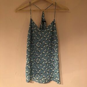 DYNAMITE Daisy Print Racer Aqua Teal Satin Camisole Tank Top Y2K Spring Floral